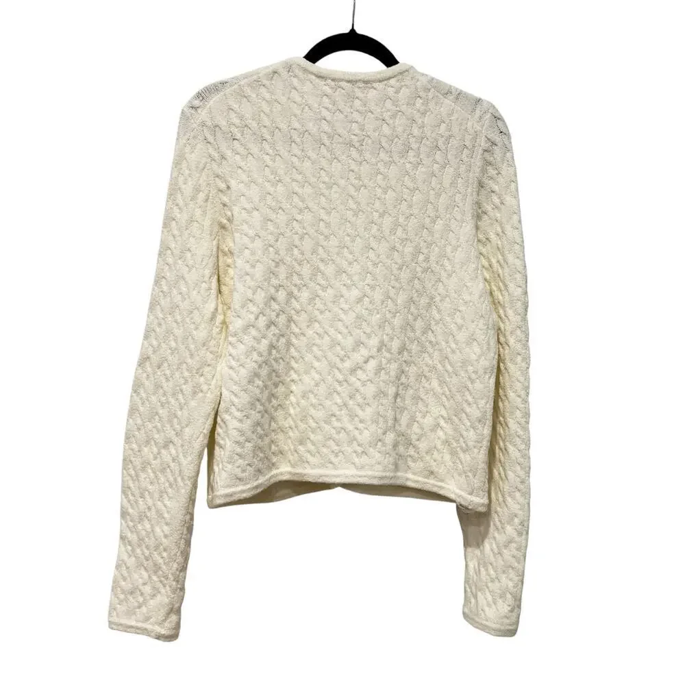 J. Crew Women's Odette Cable-Knit Cardigan Sweater Cotton-Blend Ivory Size L NWT